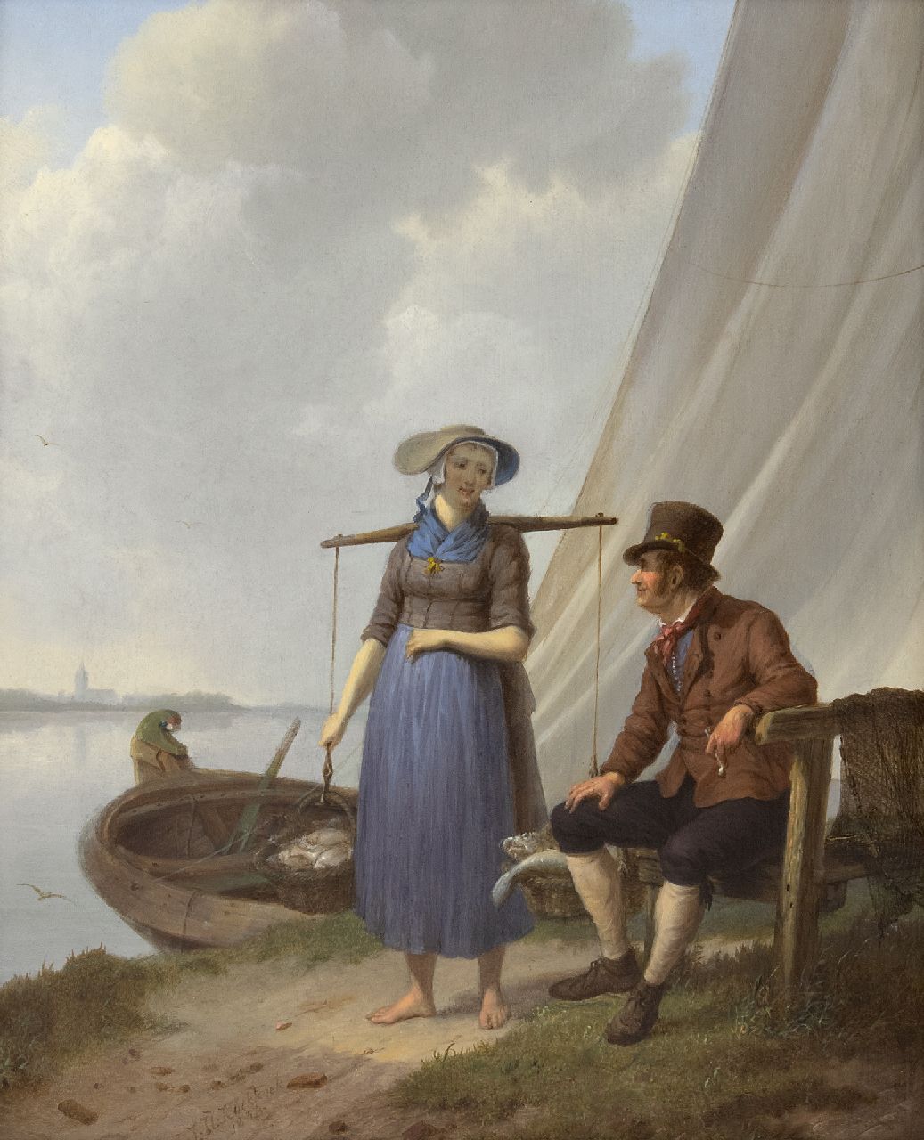 Johannes Hermanus Koekkoek (1778-1851) Een praatje langs de oever, 1834