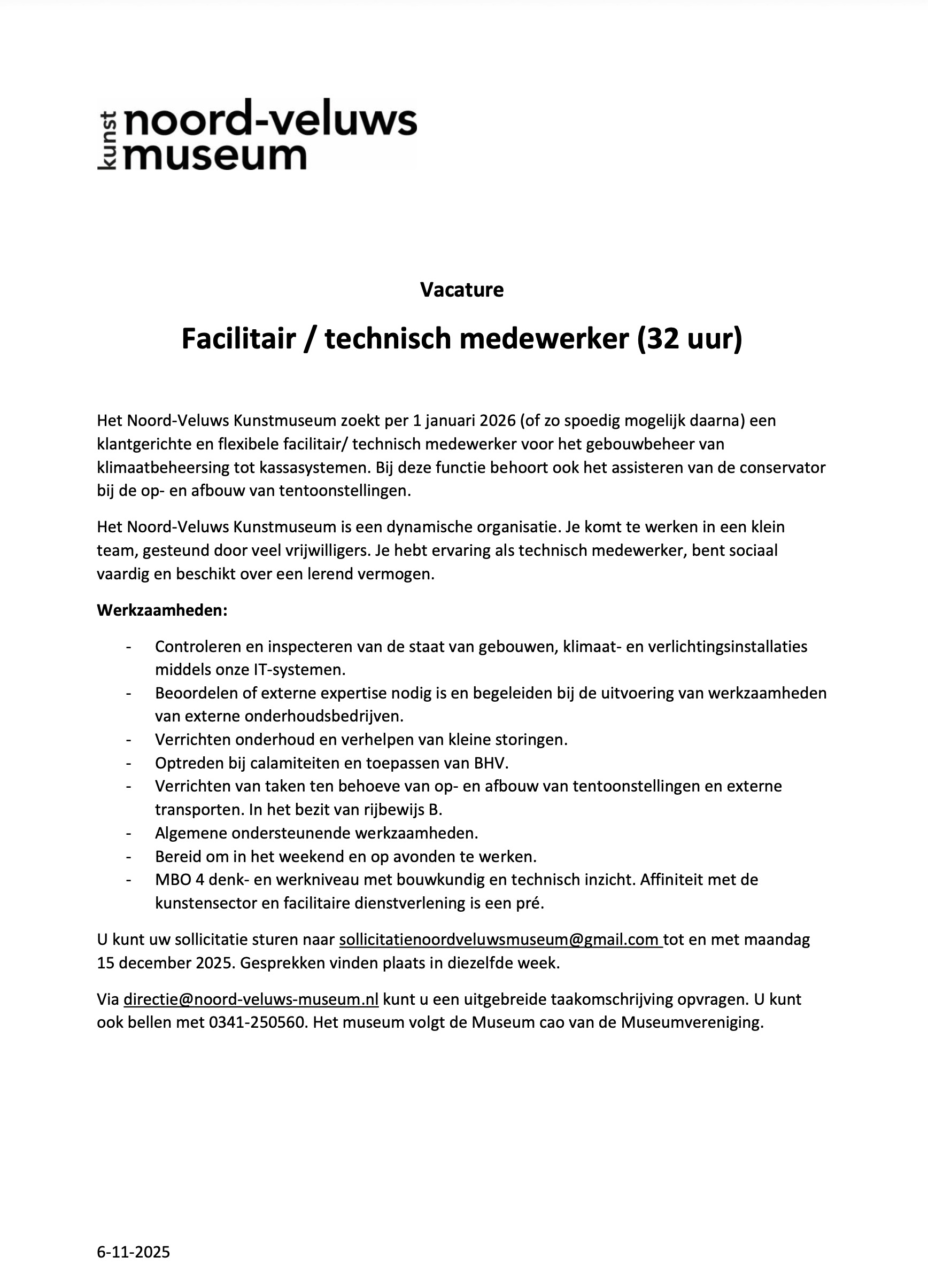 251105 Vacature tekst facilitair en technisch medewerker vacature facilitair/technisch medewerker